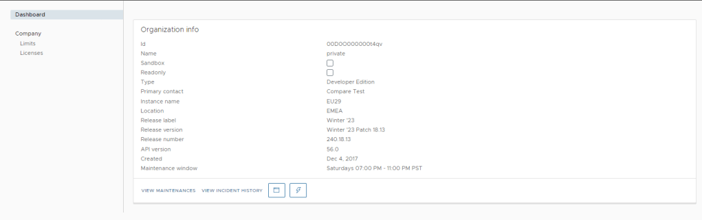 salesforce dashboard general info