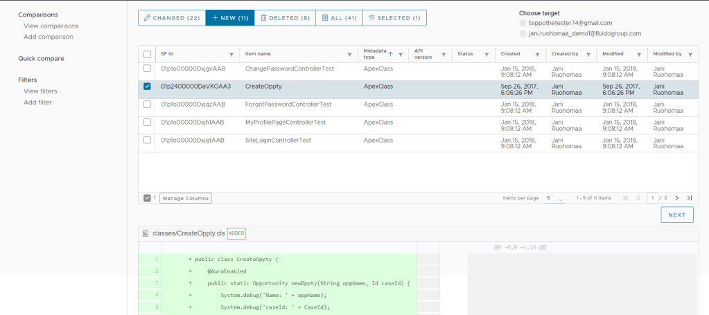 salesforce metadata compare, new