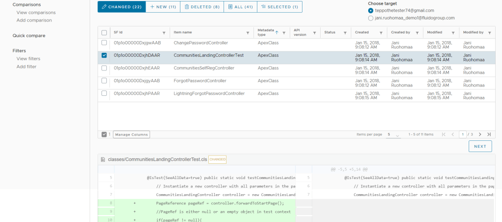 salesforce metadata compare, changed