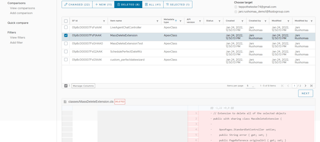salesforce metadata compare, deleted