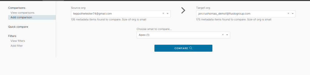 salesforce metadata compare, add comparison