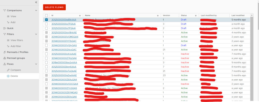 flow, delete versions